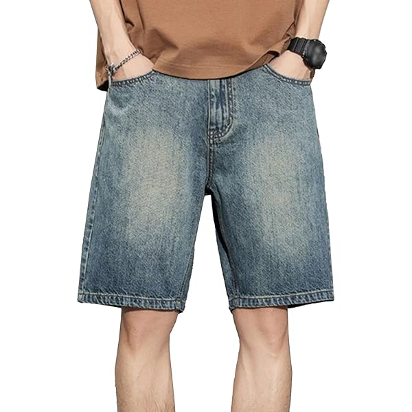 Mens Vintage Straight Jean Shorts Washed Short Pants with